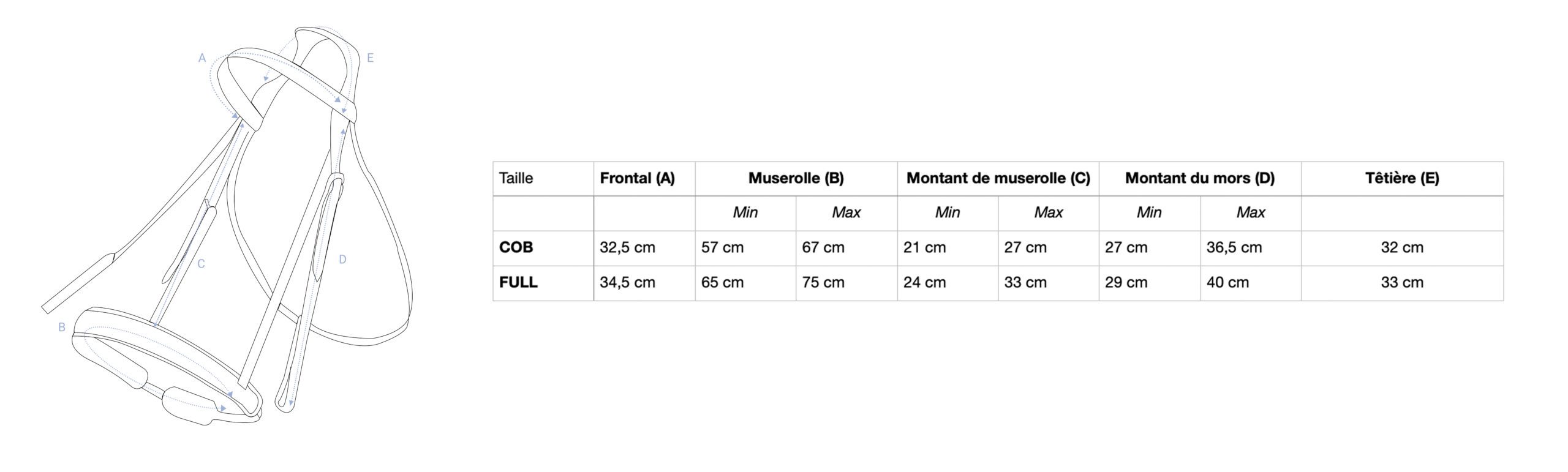 Guide des tailles bridon personnalisé